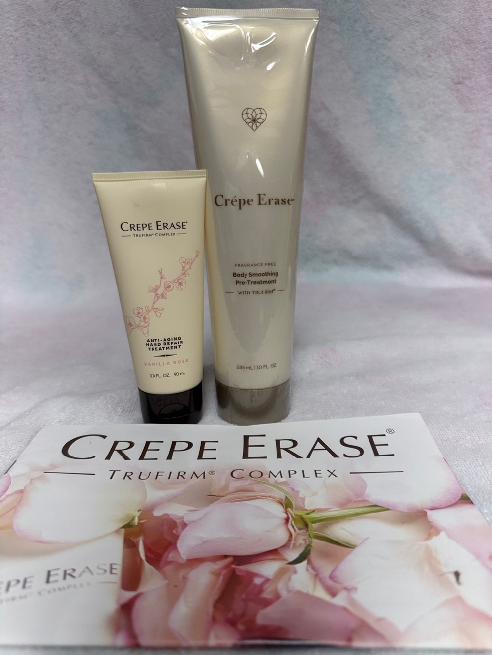 Crepe Erase anti-Aging hand repair Treatment and Body Smoothing Pre-Treatment.